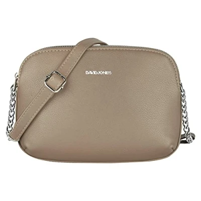 Abbildung von David Jones Damen Mittelgroße Umhängetasche Viele Fächer Frau Kleine Schultertasche Zip Reißverschluss PU Leder Multi Taschen Handtasche Messenger Crossbody Bag Handy Praktisch Mode Beige