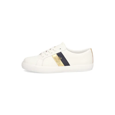 Abbildung von Lauren Ralph Janson II Leather Trainer Sneaker low, Damen, Größe: 41, Snow white/mdrn gold/rfnd nvy Schuhe