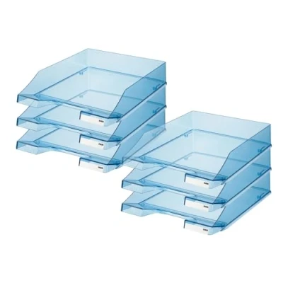 Abbildung von HAN Briefablage Klassik TRANSPARENT, 6 STÜCK, Moderne, transparente und stapelbare Ablage im frischen Design bis Format A4/C4, 1026 X 26, transparent blau