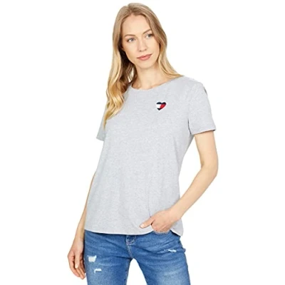 Abbildung von Tommy Hilfiger Damen Rundhalsausschnitt T Shirt, Stone Grey Heather Heart, M