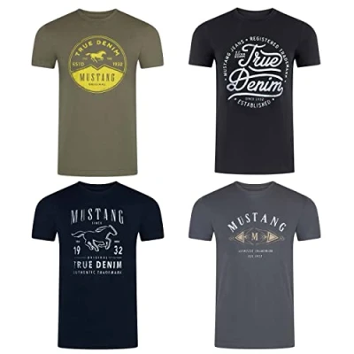 Abbildung von MUSTANG Tshirt Herren Baumwolle Regular Fit 4er Pack Set Rundhals Kurzarm Sommer Tee Shirt Logoprint 3XL, Größe:3XL, Farbe:Pack 16