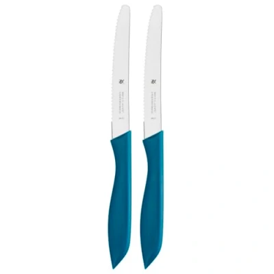 Abbildung von WMF Frühstücksmesser Set 2 teilig, 23 cm, Brötchenmesser Wellenschliff, Brotzeitmesser, Spezialklingenstahl, Kunststoffgriff, blau
