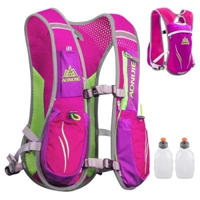 Abbildung von TRIWONDER Ultraleicht Trinkrucksack, 5.5L Laufrucksack, Trailrunning Rucksack, Hydration Pack im Freien, Rucksack Outdoor für Laufen, Marathon, Radfahren (Rosenrot mit 2 Wasserflaschen)