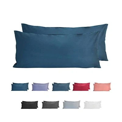 Abbildung von Komfortec 100% Baumwolle Kissenbezüge 2er Set 40x80 cm, Superweicher Premium Jersey Kopfkissenbezug 150 g/m², Kissenhülle, Tiefseeblau
