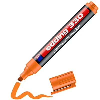 Abbildung von edding 330 Permanentmarker orange 1 Stift Keil Spitze 5 mm wasserfest, schnell trocknend wischfest für Karton, Kunststoff, Glas, Holz, Metall, Glas