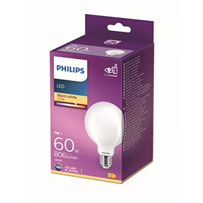 Abbildung von Philips LED Classic E27 Filament Lampe (60 W), matte in Globe Form mit warmweißem Licht, energiesparende Beleuchtung langer Nutzlebensdauer