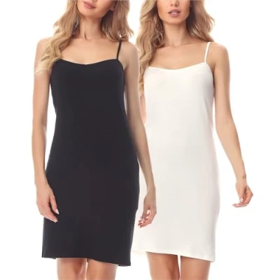 Abbildung von Merry Style Damen Unterkleid kurz Petticoat Knielänge einstellbare Träger 2Pack MS10 203(2Pack Schwarz/Ecru, M)