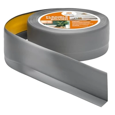 Abbildung von Weichsockelleiste Selbstklebend 50 mm x 20 Knickleiste, Bodenleiste, Abschlussleiste für Küche Badezimmer Dichtungsband PVC Flexibel Wasserdicht Dekorativ (Grau, 25m)