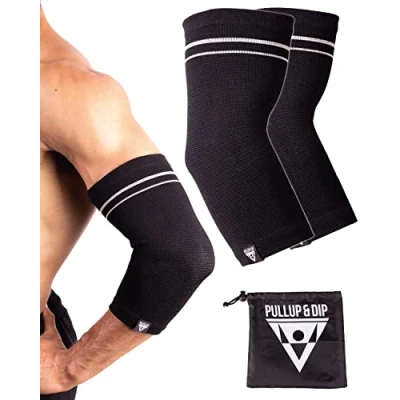 Abbildung von PULLUP &amp; DIP Ellenbogen Bandagen für Damen und Herren, 1 Paar Fitness Ellenbogenbandage stabilisiert die Gelenke, rutschfeste Tennisarm Bandage, Sportbandage Fitness, Krafttraining, Basketball