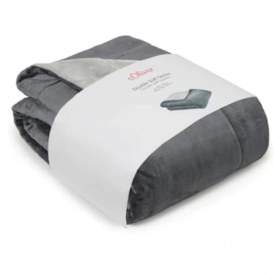 Abbildung von s.Oliver Doublesoft Kuscheldecke 150x200 super kuschelig &amp; warm, Polyesterflausch Decke grau hellgrau
