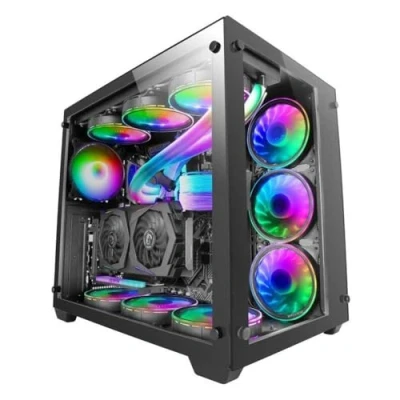 Abbildung von Mars Gaming MCV3 Schwarz, Custom XXL E ATX Tower, Front und Seitenfenster Gehärtetem Glas, Dual Chamber Modular Frame