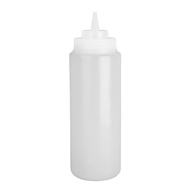 Abbildung von Vogue Squeeze Sauce Flasche 910 ml/32 oz, klares Polyethylen, weiter Hals für sauberes Befüllen, präzise schmale Spenderspitze, nachfüllbare Saucenflasche, Schraubverschluss Design, E093