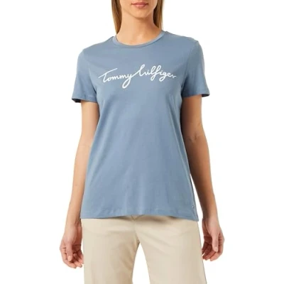 Abbildung von Tommy Hilfiger Signature TEE Tshirt print, Damen, Größe: XXS, Blue coal