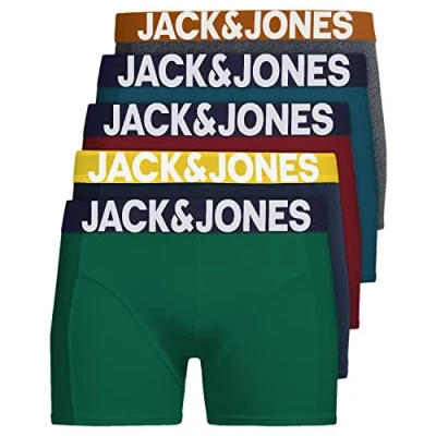 Abbildung von JACK &amp; JONES Herren Unterhosen 5er Set Pack Männer Boxershorts Weiss schwarz blau grau Trunks 12204864, Mix 3, XXL