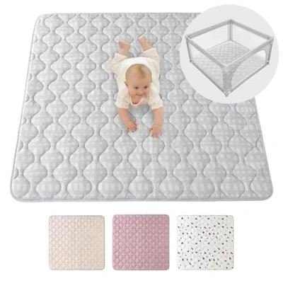 Abbildung von Gesteppte Krabbeldecke Baby 127cm, Hygge grau extra Dicke 1,5cm weiche Krabbelmatte Spielmatte mit Rutschfester Unterseite zum Krabbeln, Laufgitter maschinenwaschbare Spieldecke