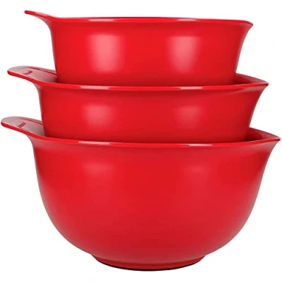 Abbildung von KitchenAid , Kunststoff, 3er Set Rührschüsseln, Spülmaschinenfest, ineinander stapelbar, 3 Schüsseln mit rutschfester Basis und Ausguss Empire Rot