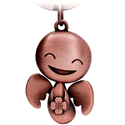 Abbildung von FABACH Schutzengel Schlüsselanhänger Happy mit Kleeblatt Glücksengel aus Metall Viel Erfolg Glücksbringer Auto Engel Anhänger Geschenk Glück