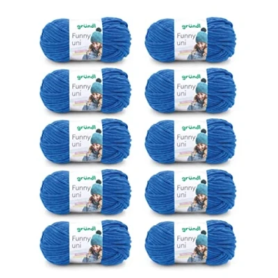 Abbildung von Gründl Funny uni Strick &amp; Häkelgarn (samtartiges Chenille Garn aus 100 % Polyester, 10 x g / 120 m, Nadelstärke: 5 6) Royalblau