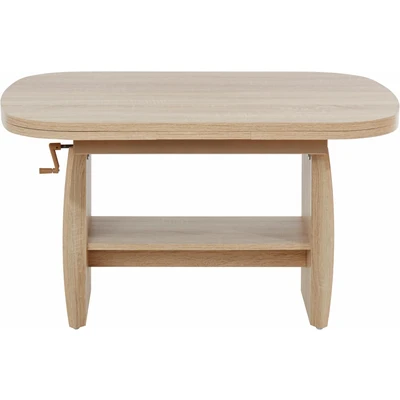 Abbildung von Hela, Funktionscouchtisch Michael, Holzoptik melaminbeschichtet, Dekor Buche, ausziehbar 90 142cm, höhenverstellbar mit Kurbel 52 62cm