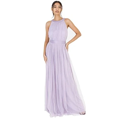 Abbildung von Anaya with Love Damen Ladies Maxi Dress for Women Halter Neck Long Sleeveless Belt A Line Evening Gown Ball Prom Wedding Guest Bridesmaid Kleid, Dusty Lilac, 34