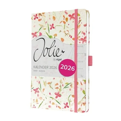 Abbildung von SIGEL J6307 Wochenkalender 2026 ca. A5, Bloom pink, weiß, Hardcover, Gummiband, Stiftschlaufe, Einstecktasche, 174 Seiten, vegan, aus nachhaltigem Papier, Terminplaner Kalenderbuch Jolie