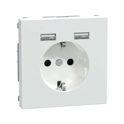 Abbildung von Schneider Electric Merten MEG2366 6035 Steckdose mit USB Anschluss Typ A+A System Design Lotusweiß ,Schuko Unterputz,Schutzkontaktsteckdose, geeignetfür Smartphone, Tablet