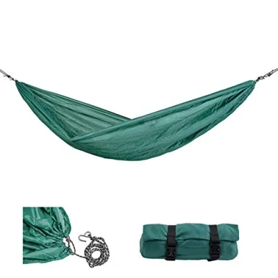 Abbildung von AMAZONAS Ultra Light Hängemattenset Travel Set Jungle große Leichthängematte inkl. Seil und Haken 450 g 275 x 140 cm Packmaß 21,5 7,5 bis 120 kg