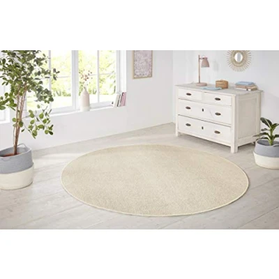 Abbildung von Hanse Home Nasty Teppich Rund Wohnzimmerteppich Flauschiger Kurzflor Einfarbig Unifarben für Esszimmer, Wohnzimmer, Kinderzimmer, Flur, Schlafzimmer, Küche Uni Creme, 133cm