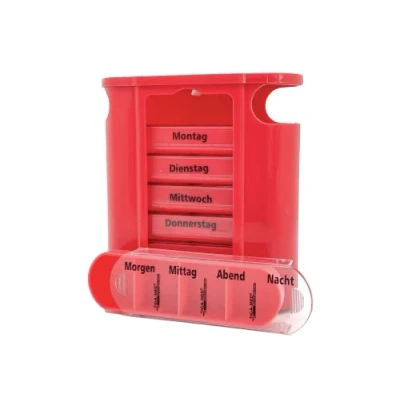 Abbildung von Medikamentendosierer Pillenbox rot 1 Stück Pillendose Tablettenbox Medi Arznei Medikamentenspender 7 Tage Original Tiga Med Qualität