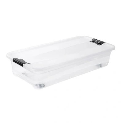 Abbildung von keeeper Aufbewahrungsbox mit Rollen, Deckel und Schiebeverschluss, 79,5 x 39,5 18 cm, 33 l, Konrad, Transparent