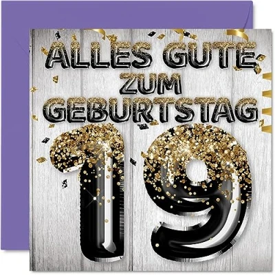 Abbildung von Stuff4 19. Geburtstagskarte für Männer Schwarz Gold Glitzerballons Alles Gute zum Geburtstagskarten 19 Jährige Mann Sohn Bruder Onkel Cousin, 145mm Neunzehn Neunzehnter Geburtstag Grußkarten