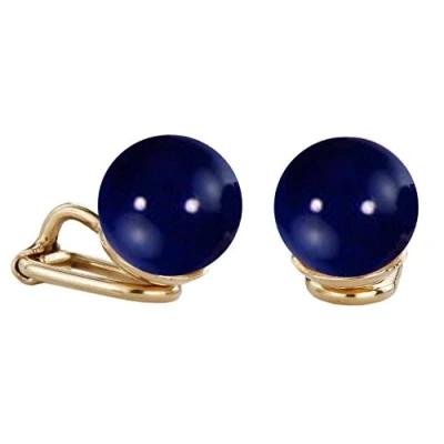 Abbildung von Traveller Ohrclip Damen Goldfarben Perle 10 mm Dunkelblau 22kt vergoldet 112307