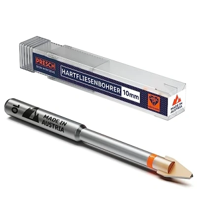 Abbildung von Presch Fliesenbohrer 10mm Feinsteinzeug Bohrer für Keramik, harte Fliesen, Porzellan und Glas Profi Porzellanbohrer, Keramikbohrer inkl. Box