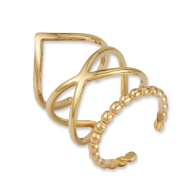 Abbildung von GD GOOD.designs Ringe Set Gold für Damen aus Edelstahl Verstellbar und wasserfest 3 teilige vergoldete Stapelringe Inkl. Geschenkbox