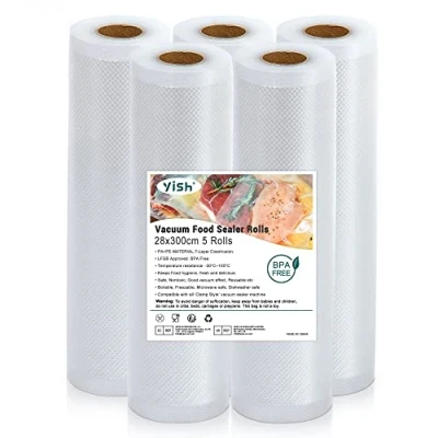 Abbildung von YISH Vakuumierbeutel Vakuumbeutel Lebensmittel Vakumierfolienrollen Vakuumierfolie Vakumierbeutel：Vakuumrollen Folienrollen für Vakuumierer Sous Vide Beutel BPA Frei Vakuumrollen 5 Rolls 28x300cm