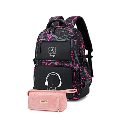 Abbildung von Asge Schulrucksack Mädchen Teenager Rucksack Maedchen Coole Schule Daypacks Kinder Reflektierender Schultasche Damen Outdoor Camping Groß Schulranzen Wasserdicht Ranzen Federmäppchen Set