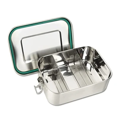 Abbildung von Schramm® Brotdose aus Edelstahl wählbar 800, 1200, 1400, 1700 oder 2200ml Lunchbox mit Fächern inkl. 2 Stück Trennwänden Metalldose Schnapverschluss, Größe:1200 ml
