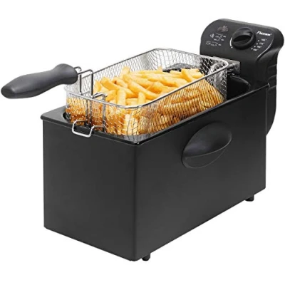 Abbildung von Bestron Öl Fritteuse mit Kaltzonentechnologie, 3.5 Liter Volumen, stufenloser Temperaturregler bis 190C, teilweise spülmaschinengeeignet, 2000 Watt, Farbe: Schwarz