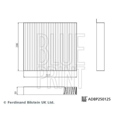 Abbildung von BLUE PRINT ADBP250125 Innenraumfilter Pollenfilter 217mm 200mm 30mm