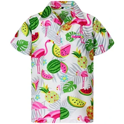 Abbildung von King Kameha Funky Hawaii Hemd, Kurzarm, Flamingo Melon, Weiss, XL