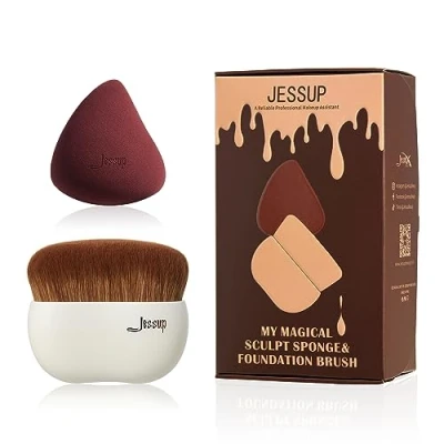 Abbildung von Jessup Makeup Pinsel Foundation mit Schwamm 1pc Kabuki für Flüssigkeit, Creme oder Flawless Powder Kosmetik Gesicht Boby Pinsel, T882