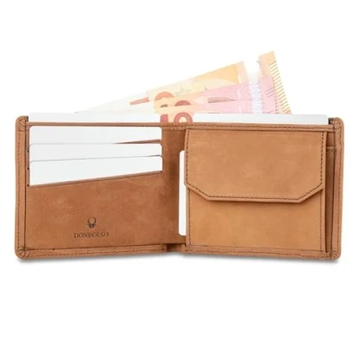 Abbildung von DONBOLSO Geldbörse Verona I Platz für 8 Karten Kompaktes Herren Portemonnaie aus Leder Echtleder Geldbeutel mit RFID Schutz Slim Wallet Kartenhalter Brieftasche Männer Vintage Braun