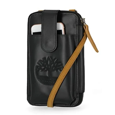 Abbildung von Timberland Damen Leather Phone Crossbody Wallet Bag RFID Leder Umhängetasche, Schwarz (Altroz)