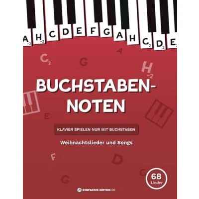 Abbildung von Buchstaben Noten: Weihnachtslieder und Songs + Video: Klavier spielen nur mit Buchstaben.