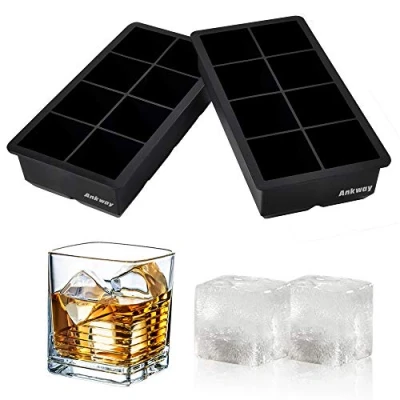 Abbildung von Ankway Eiswürfelform Silikon, 2 XXL Eiswürfelformen &amp; Eiswürfelschalen, 8 Mulden, BPA frei, für Whisky und Scotch Cocktails, Milch, Fruchtsaft, Lebensmittel, dunkle Schokolade