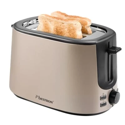Abbildung von Bestron Toaster mit 2 Röstkammern, für Scheiben, 7 Bräunungsstufen, Krümelschublade &amp; Brötchenaufsatz, 1000 Watt, Satin Collection, Farbe: Hellbeige