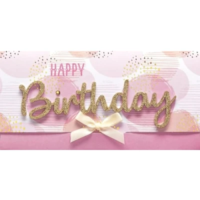 Abbildung von Perleberg Geburtstagskarte Lettering Surprise Happy Birthday, rosa Kreise 11 x 22 cm