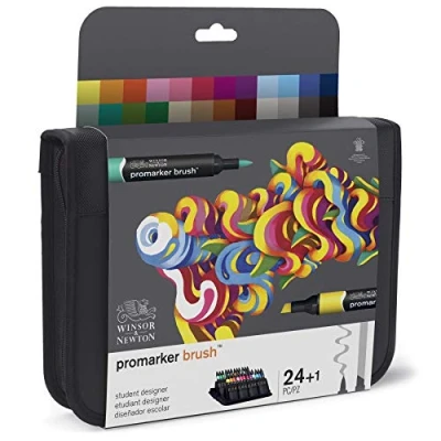Abbildung von Winsor &amp; Newton 0290079 Brushmarker (für Zeichnungen, Kalligraphie, Design und Layouts, streifenfreies Zeichnen mit Keil Pinselspitze) 24 Farben Set