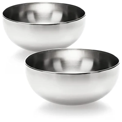 Abbildung von com four® 2 teiliges Rührschüssel Set aus Edelstahl Edelstahlschüssel multifunktionale Küchenschüssel für Snacks silberfarbene Metallschüssel Dekoschale (2 Stück Ø 20cm)