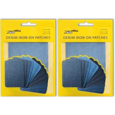 Abbildung von ZEFFFKA 2PACK Jean Flicken zum Aufbügeln für Innen und Außen Stärkster Kleber 100% Baumwolle Verschiedene Blautöne Reparatur Dekorationsset 12 Stück Größe 3&quot; x 4 1/4&quot; (7,5 cm 10,5 cm)